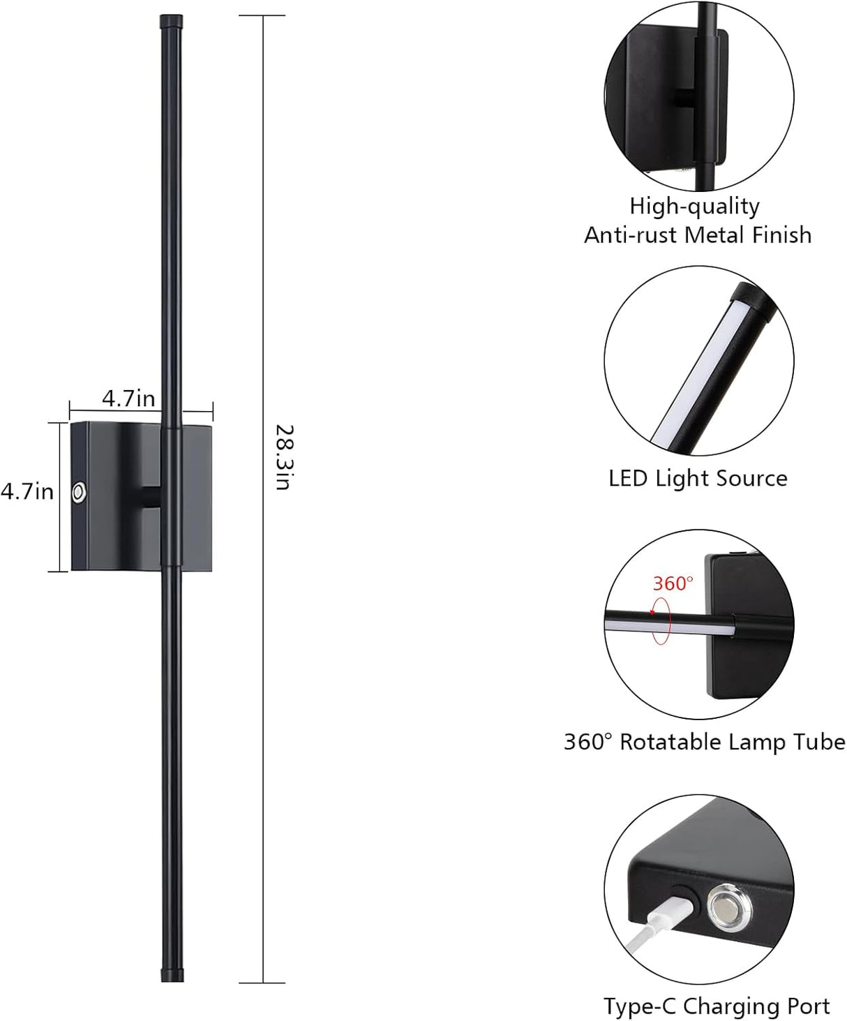 echosari Wall Sconces Battery Operated(Black)