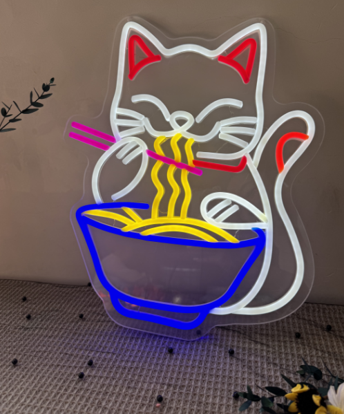 Cat eating noodles