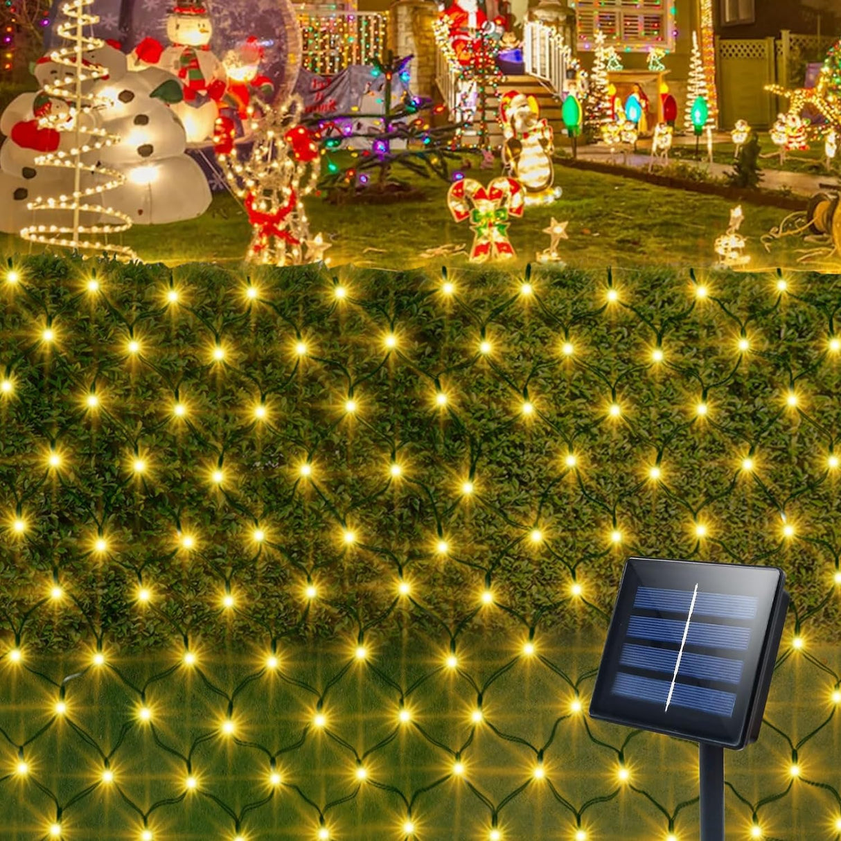 echosari Solar Powered Net Lights 200 LED 9.8Ft x 6.6Ft(Warm White)