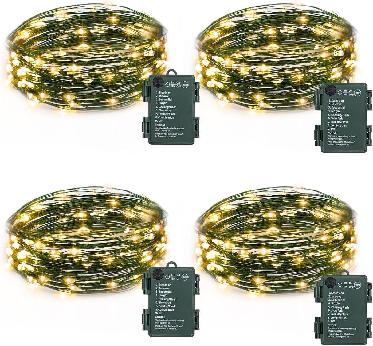 echosari 4 Pack Fairy Lights Battery Operated(Warm White)