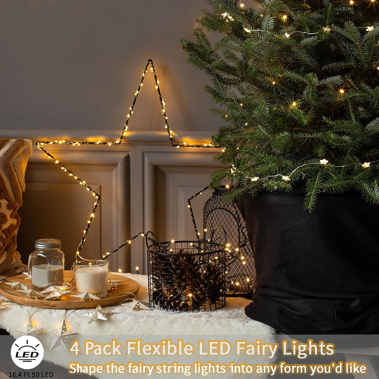echosari 4 Pack Fairy Lights Battery Operated(Warm White)