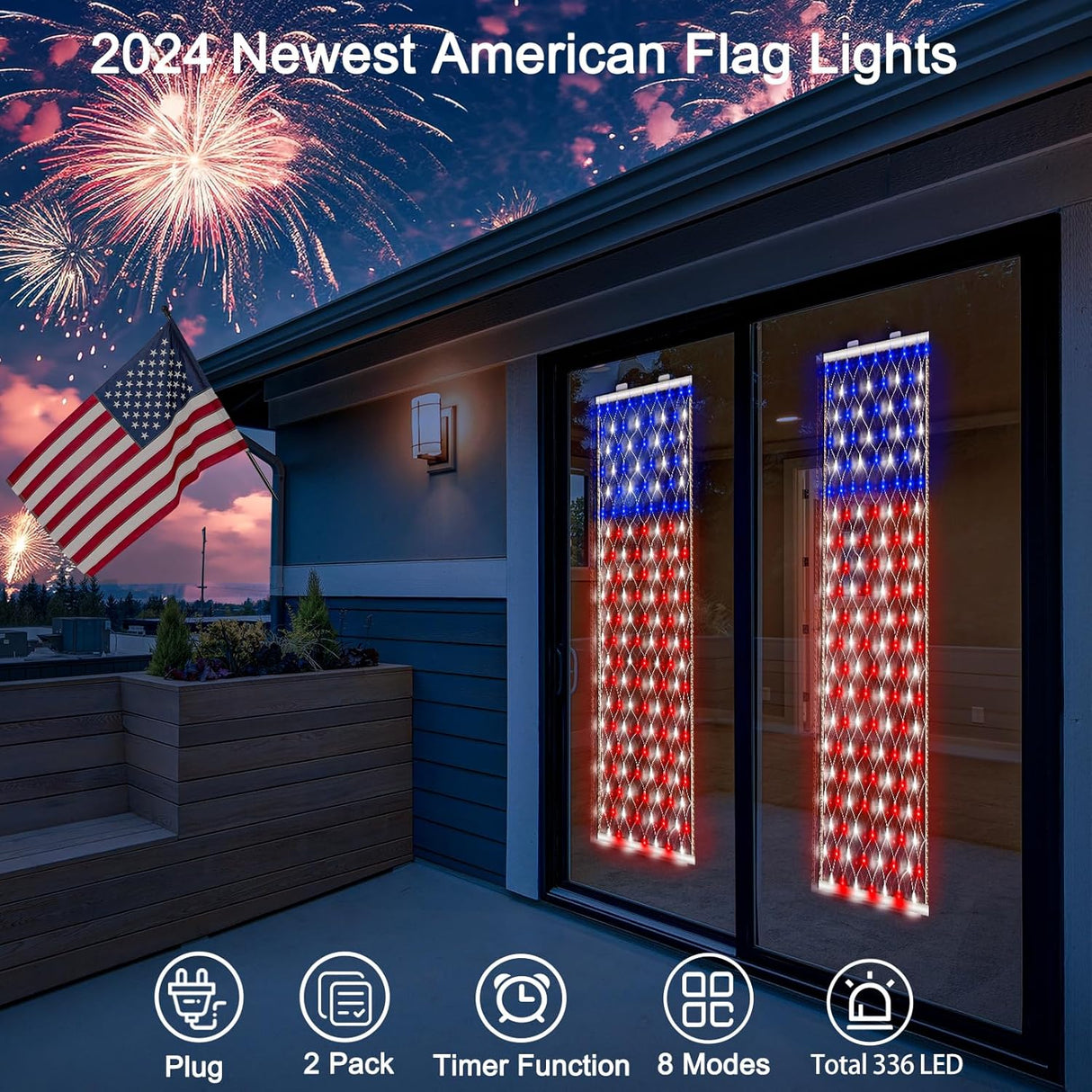 echosari Plug in American Flag Lights