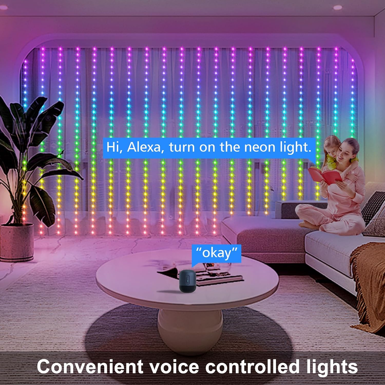 echosari Smart LED Curtain Lights 20Ft x 10Ft 600 LED