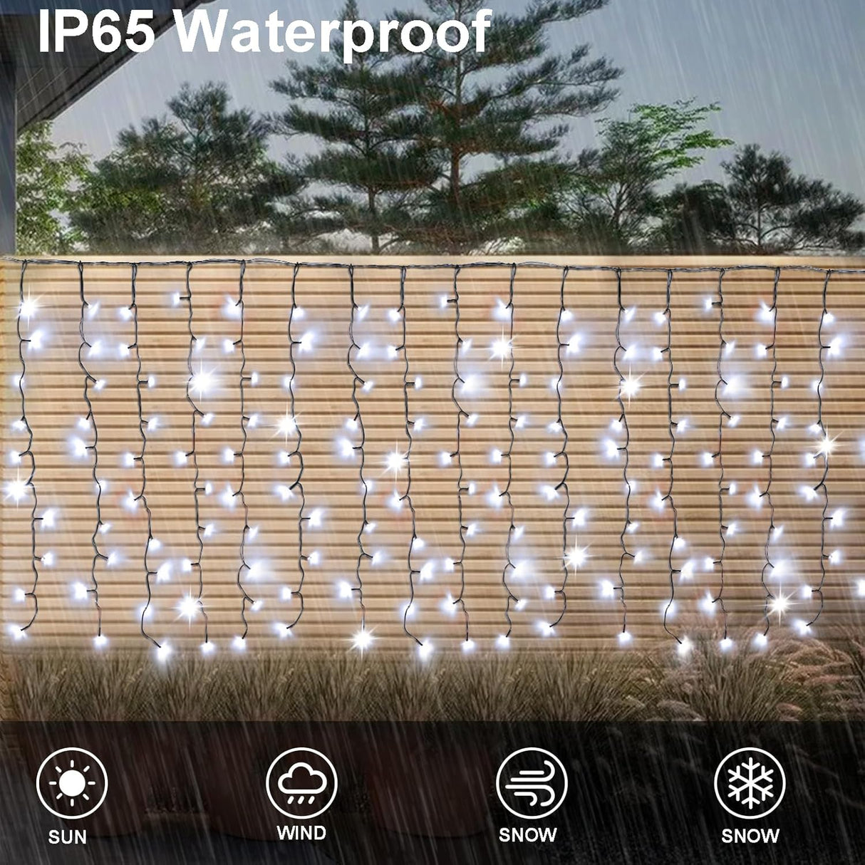 echosari 19.6ft x 3.3ft 300 LED Solar Curtain Lights (Cool White)