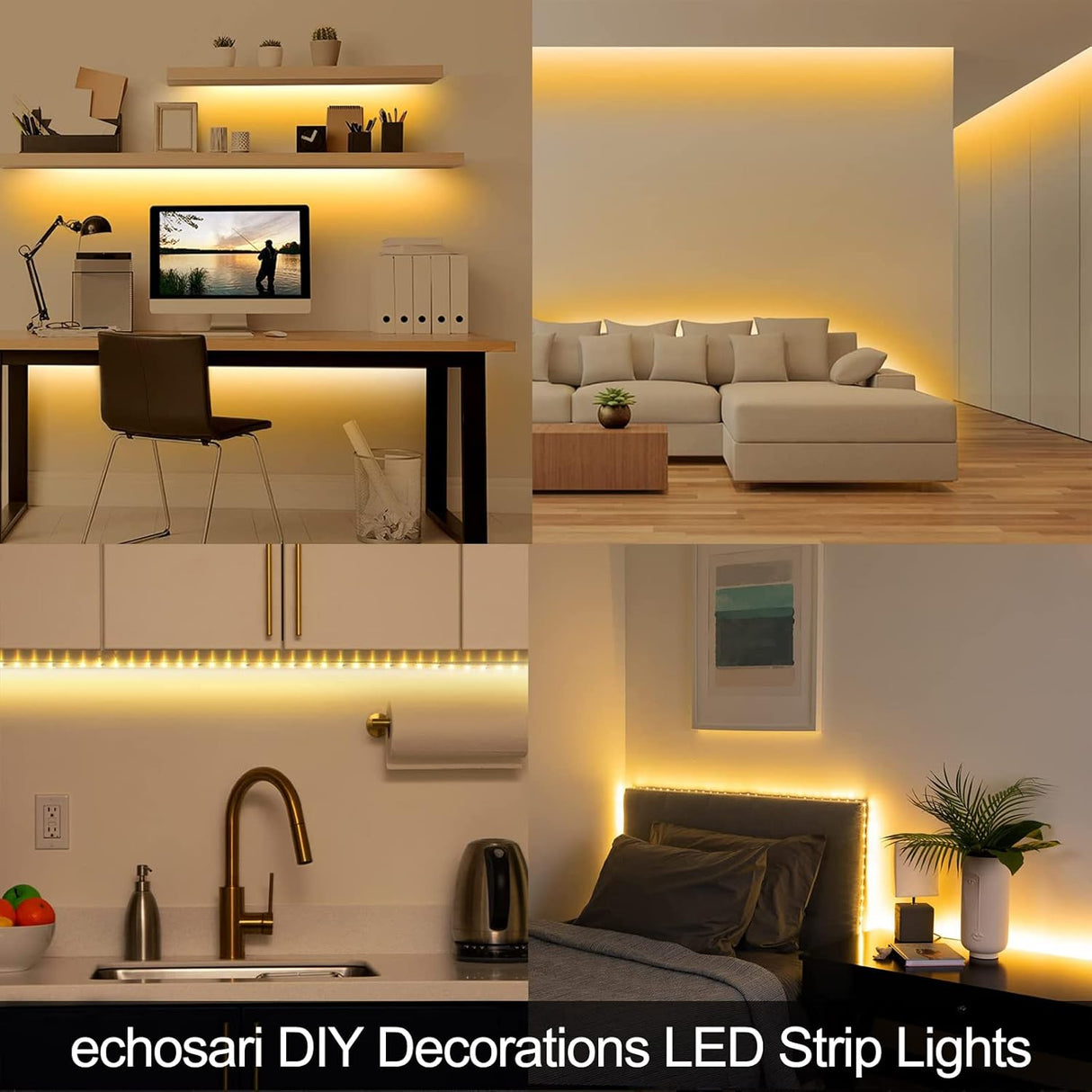 echosari 16.5ft Battery LED Strip Lights Warm White