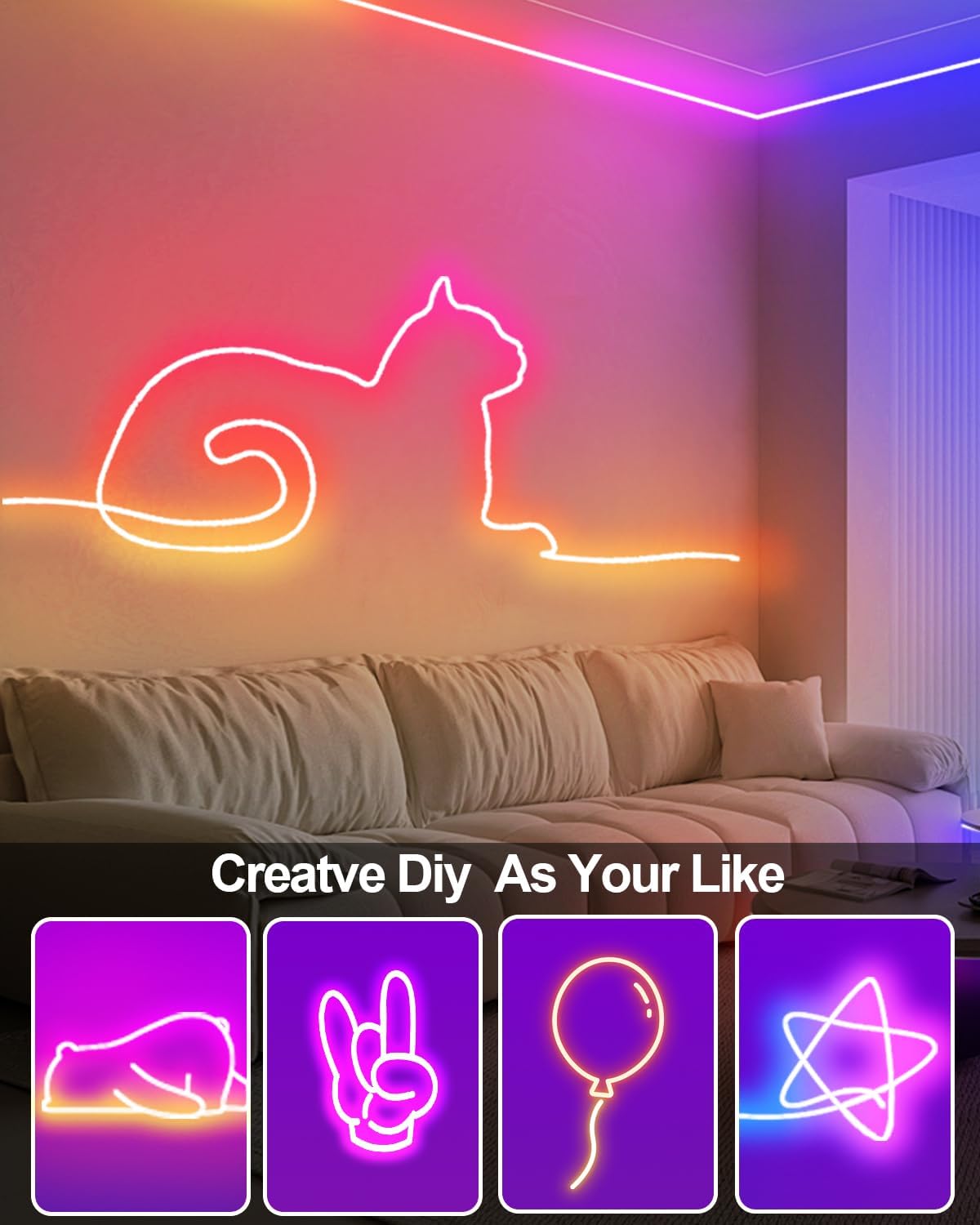 echosari 16.4ft Smart Neon Rope Lights USB