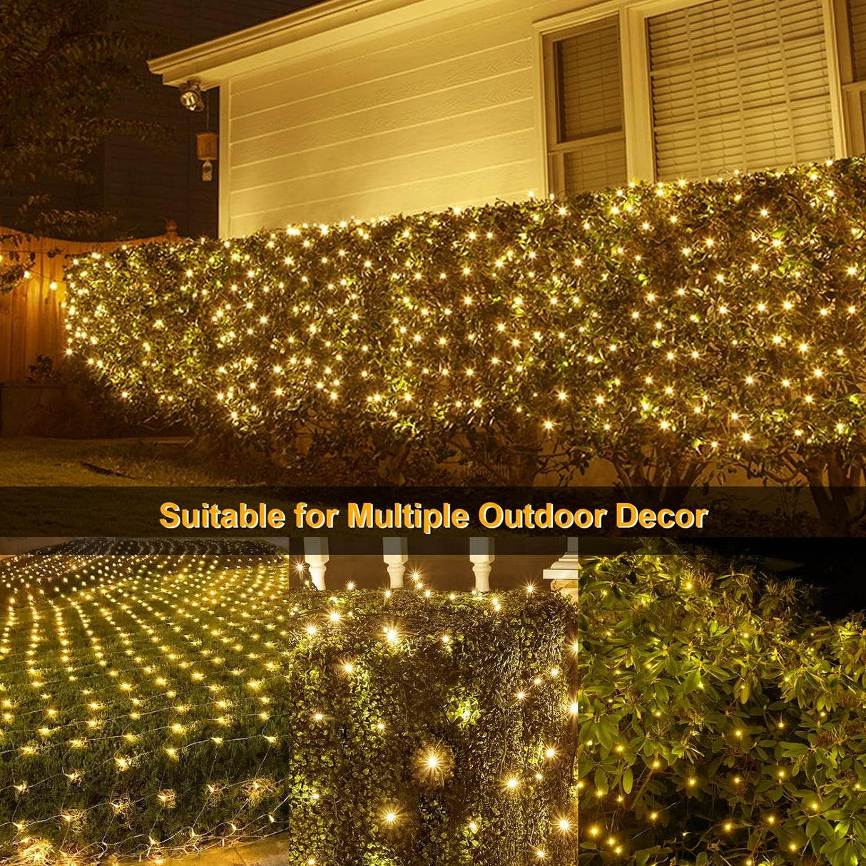 echosari 100 LED 5Ft x 5Ft Solar Net Lights(Warm White)