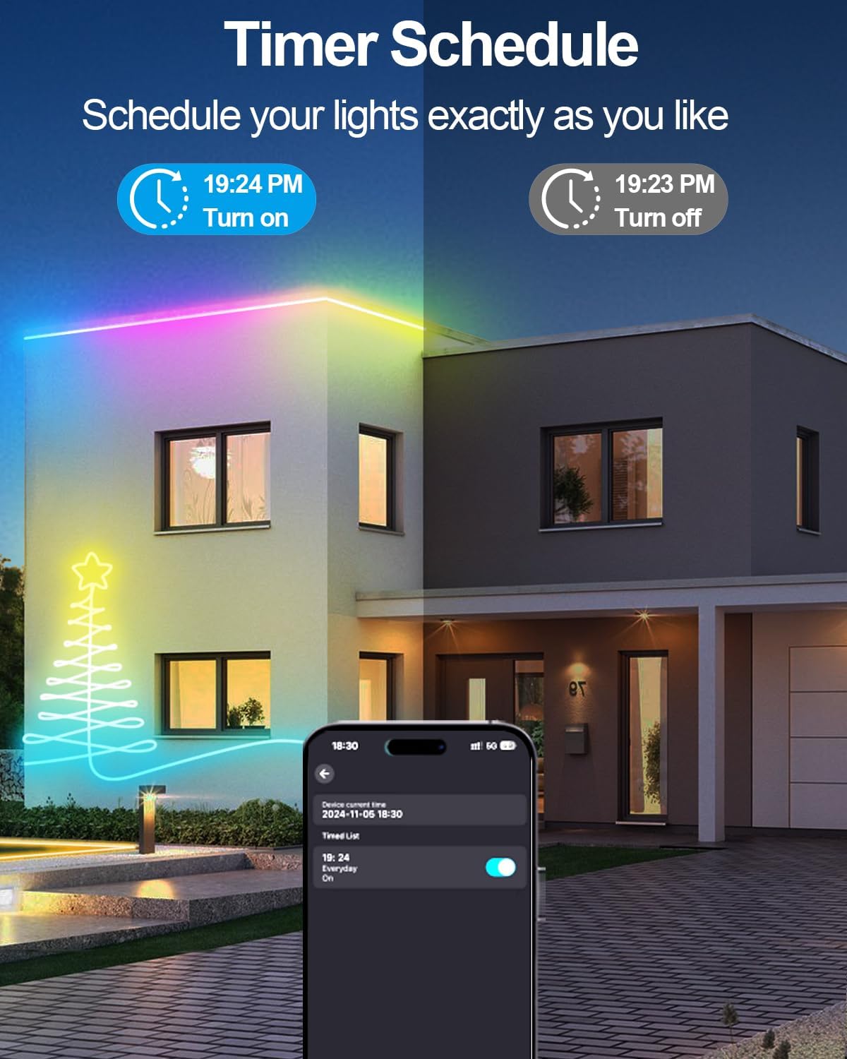 echosari 16.4ft Smart Neon Rope Lights USB