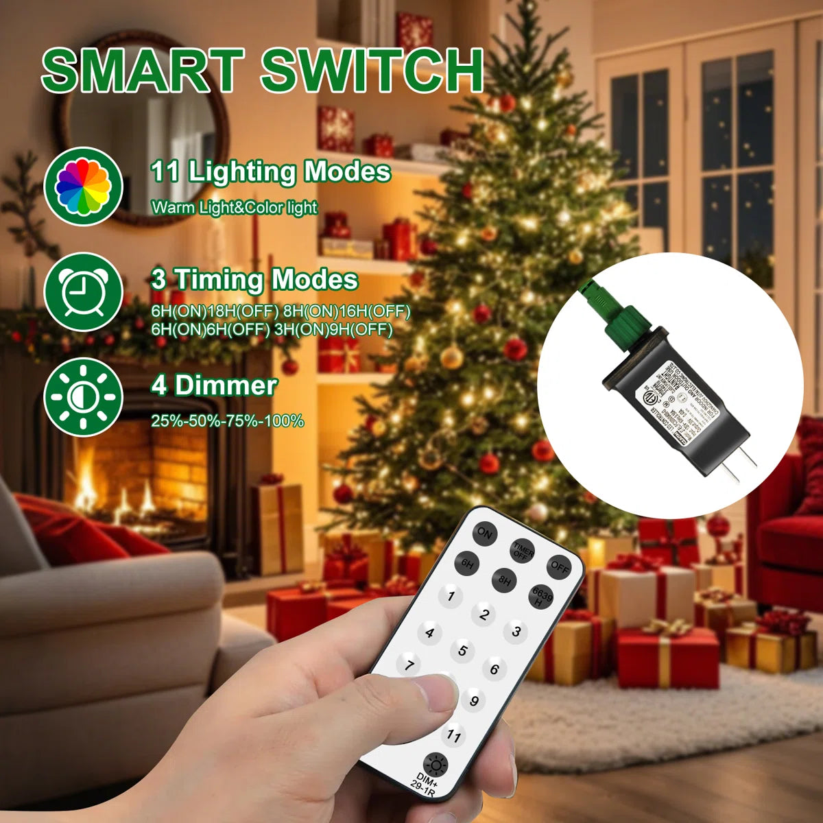 6.2Ft Rotating Artificial Christmas Tree with 360° Spinning Stand, Remote Control, Timer & Dimmable LED Lights