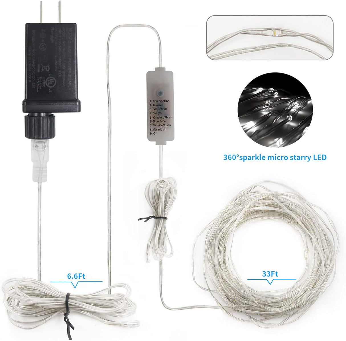 echosari 2 Pack Fairy String Lights Plug in(Cool White)