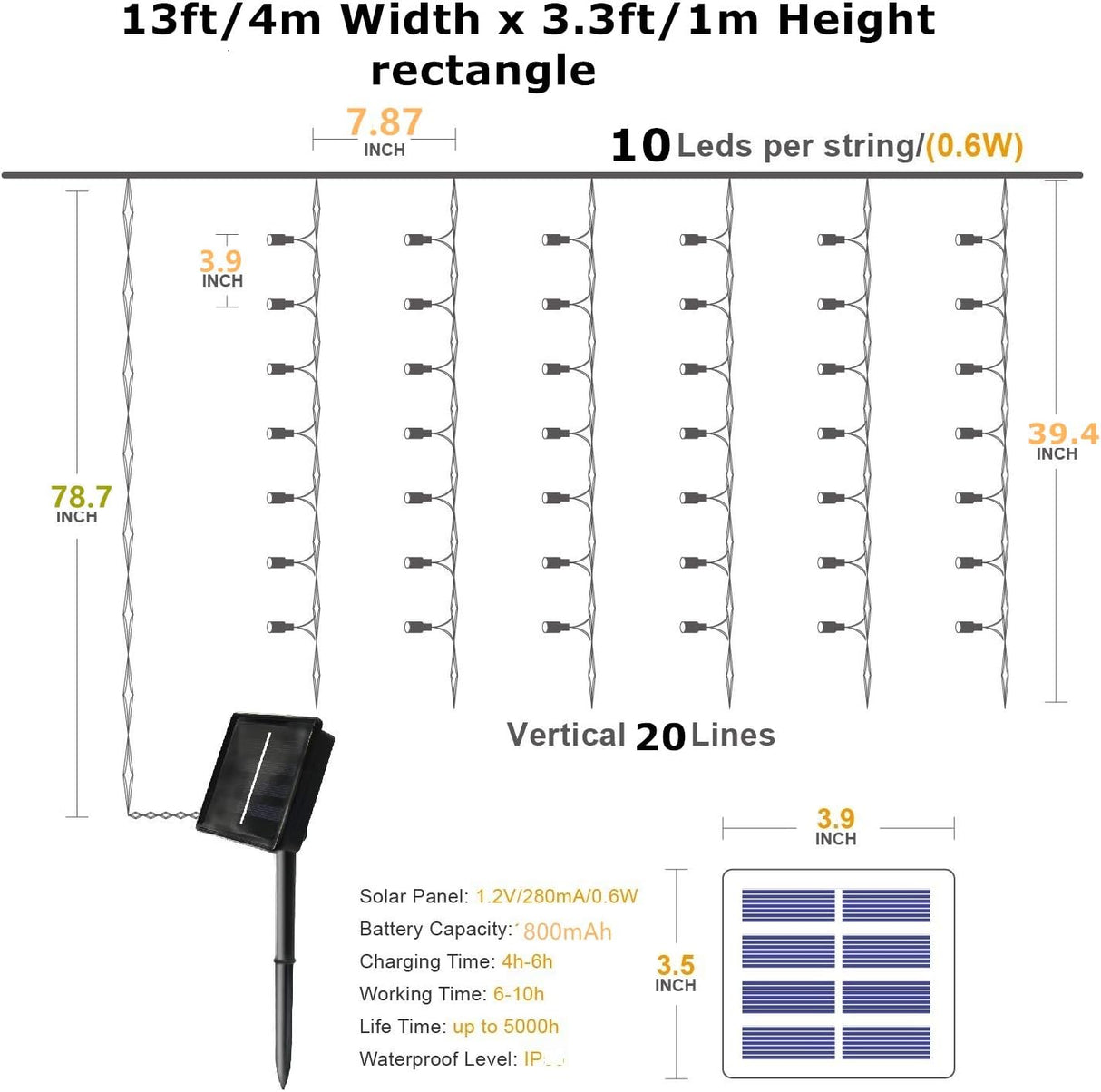echosari 13ft x 3.3ft 200 LED Solar Curtain Lights(Warm White)