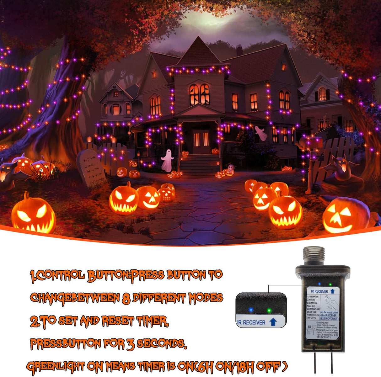 echosari 2 Pack Halloween String Lights