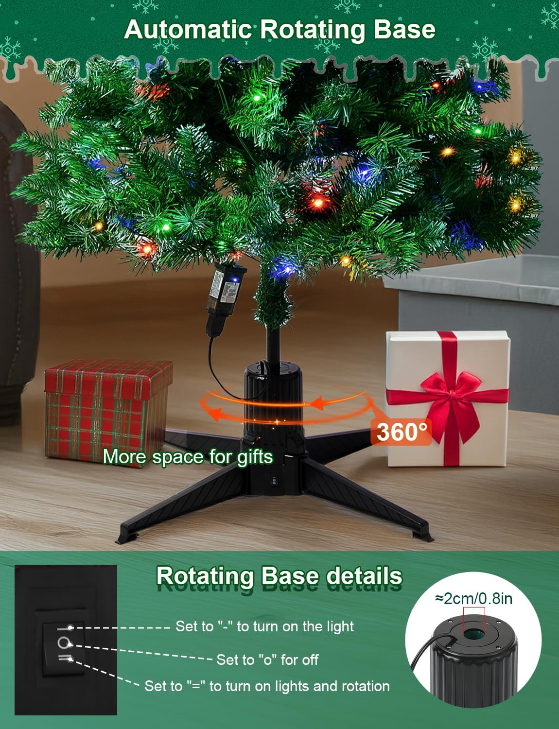 6.2Ft Rotating Artificial Christmas Tree with 360° Spinning Stand, Remote Control, Timer & Dimmable LED Lights
