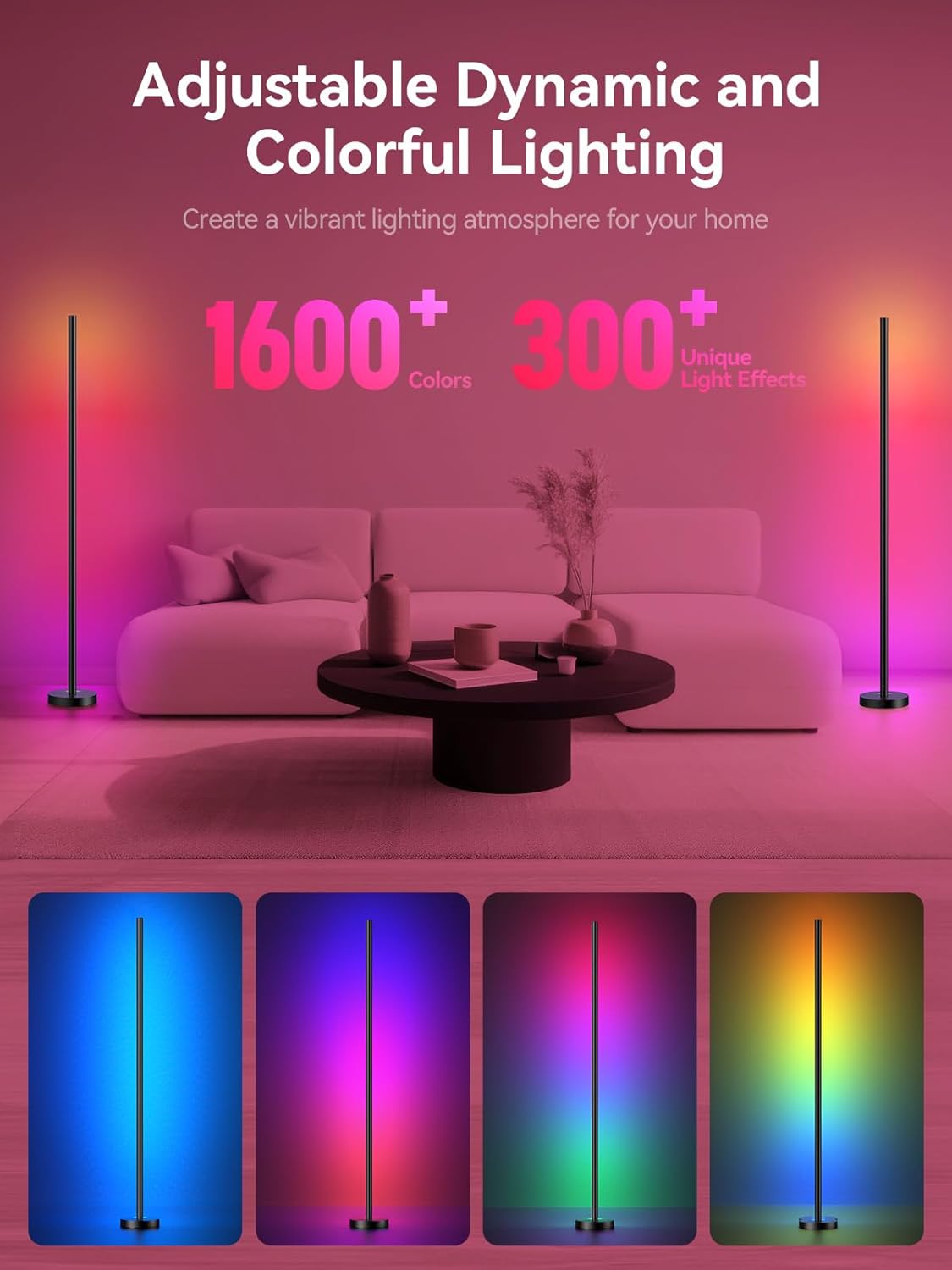 echosari Smart RGBICW LED Corner Floor Lamp